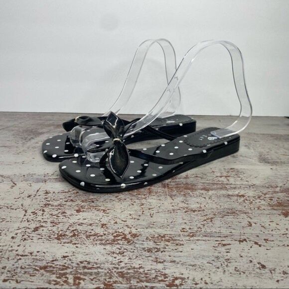 Vintage Y2k 2000s black white polka dot sandals 7.5 square toe - Picture 4 of 9